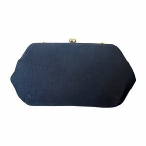 Vintage HL USA Black Satin Evening Clutch Kiss Lock Formal Cocktail Purse